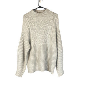 A New Day Women’s Gray Cable Knit Mock Neck Cozy Sweater Long Sleeve Size Medium
